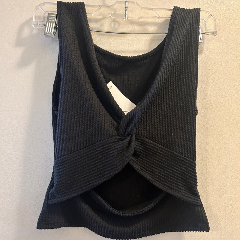 Antistar Black Knotted Ribbed Sleeveless Top